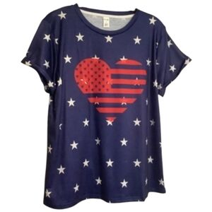 Patriotic Tee With Stars And A Heart Sz.M